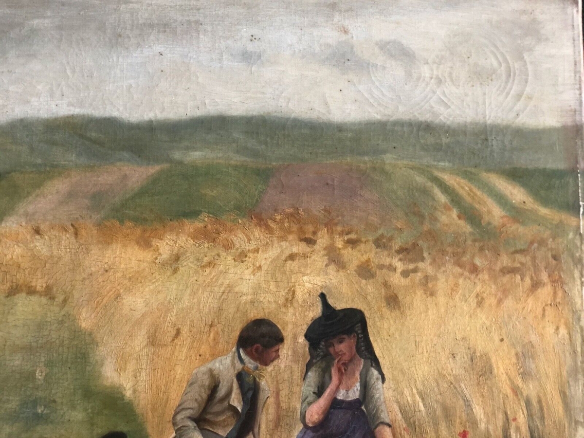 After Aime Perret – L'Aveu dans les Bles, Antique Oil on Canvas – Image 8