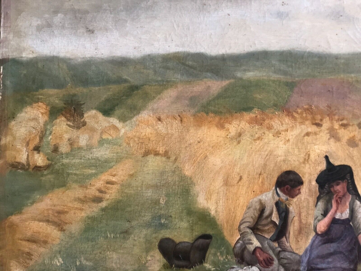 After Aime Perret – L'Aveu dans les Bles, Antique Oil on Canvas – Image 7