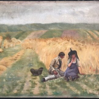 After Aime Perret – L'Aveu dans les Bles, Antique Oil on Canvas