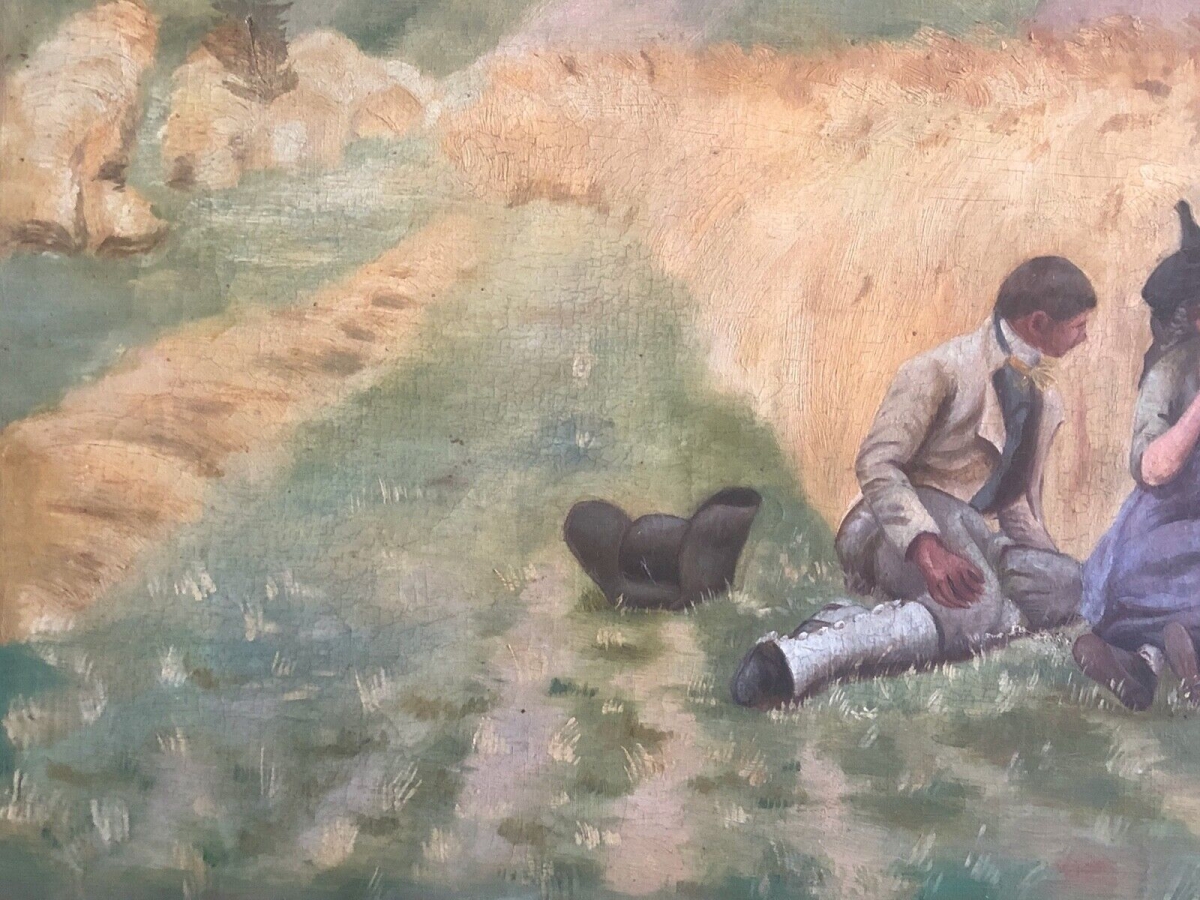 After Aime Perret – L'Aveu dans les Bles, Antique Oil on Canvas – Image 6