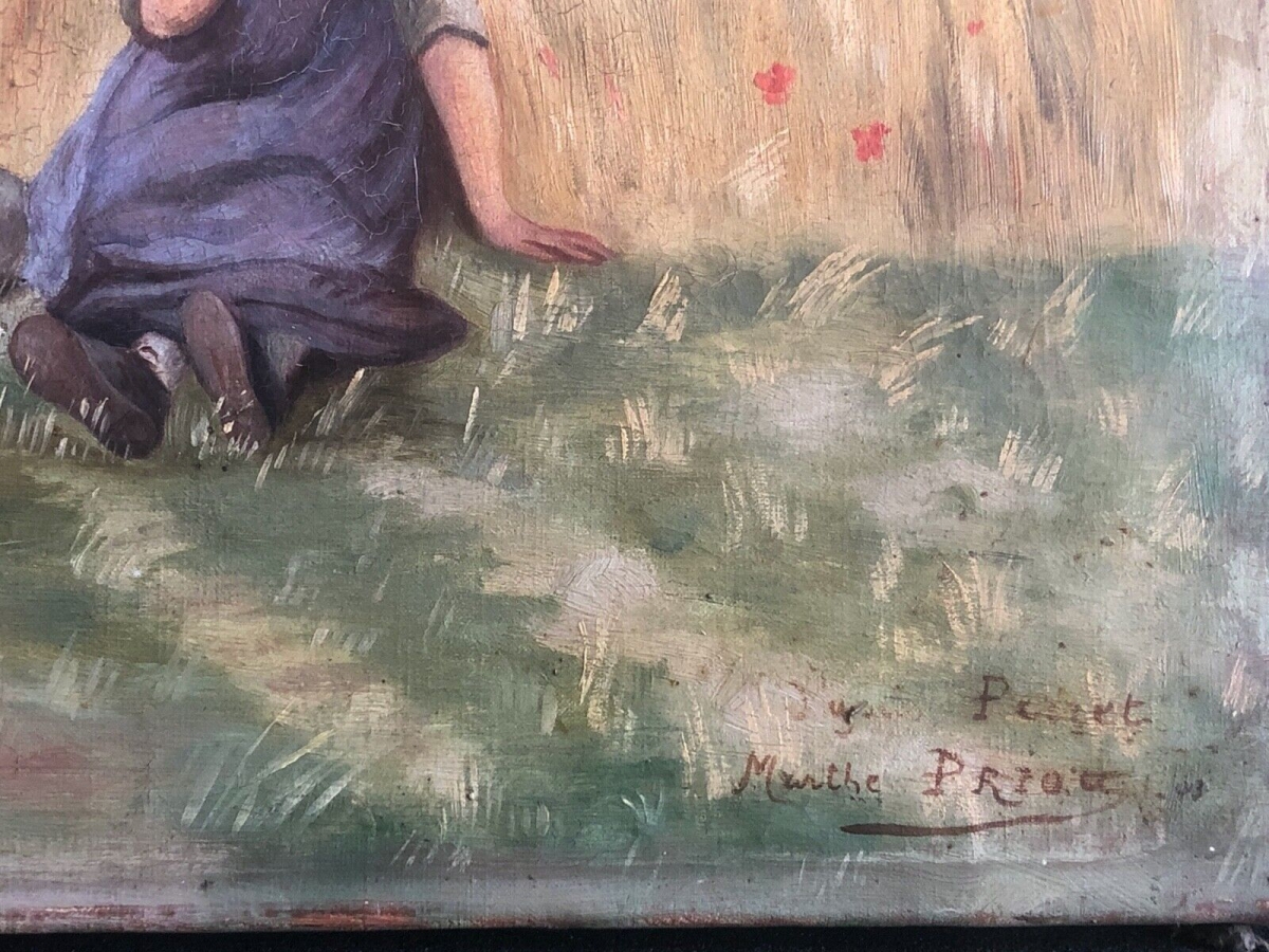 After Aime Perret – L'Aveu dans les Bles, Antique Oil on Canvas – Image 5