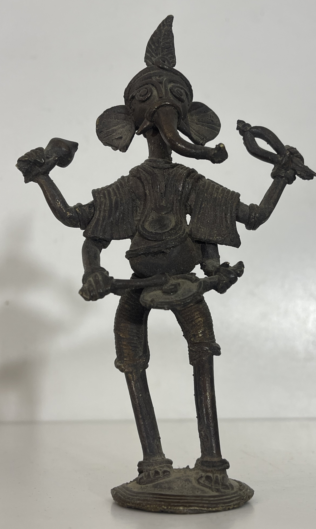 Ganesha Musician – Antique Bastar Dhokra Tribal Bronze, India, 19th Century