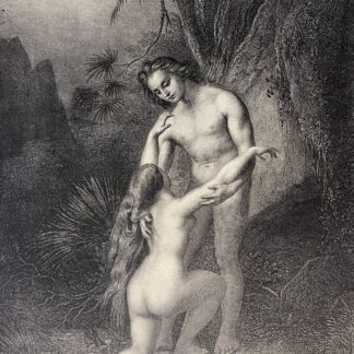 Adam and Eve Reconciled  c 1878 Paradise Lost Engraving after Melin