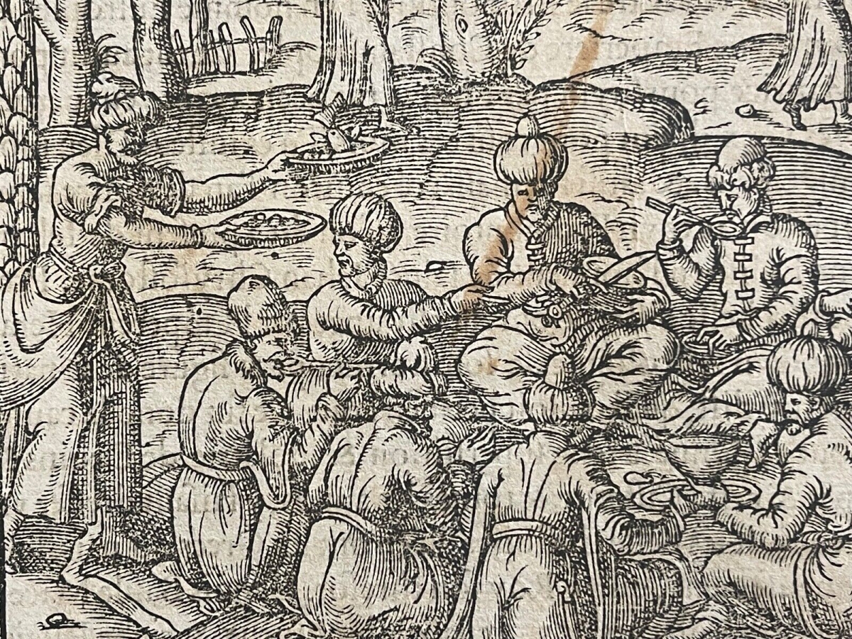 André Thevet Ottoman Banquet at Chalcedon – Original 1575 Woodcut – Image 7
