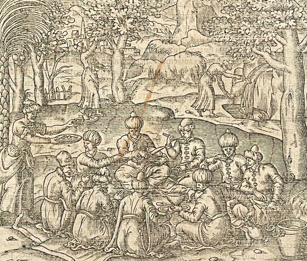 André Thevet Ottoman Banquet at Chalcedon – Original 1575 Woodcut – Image 6