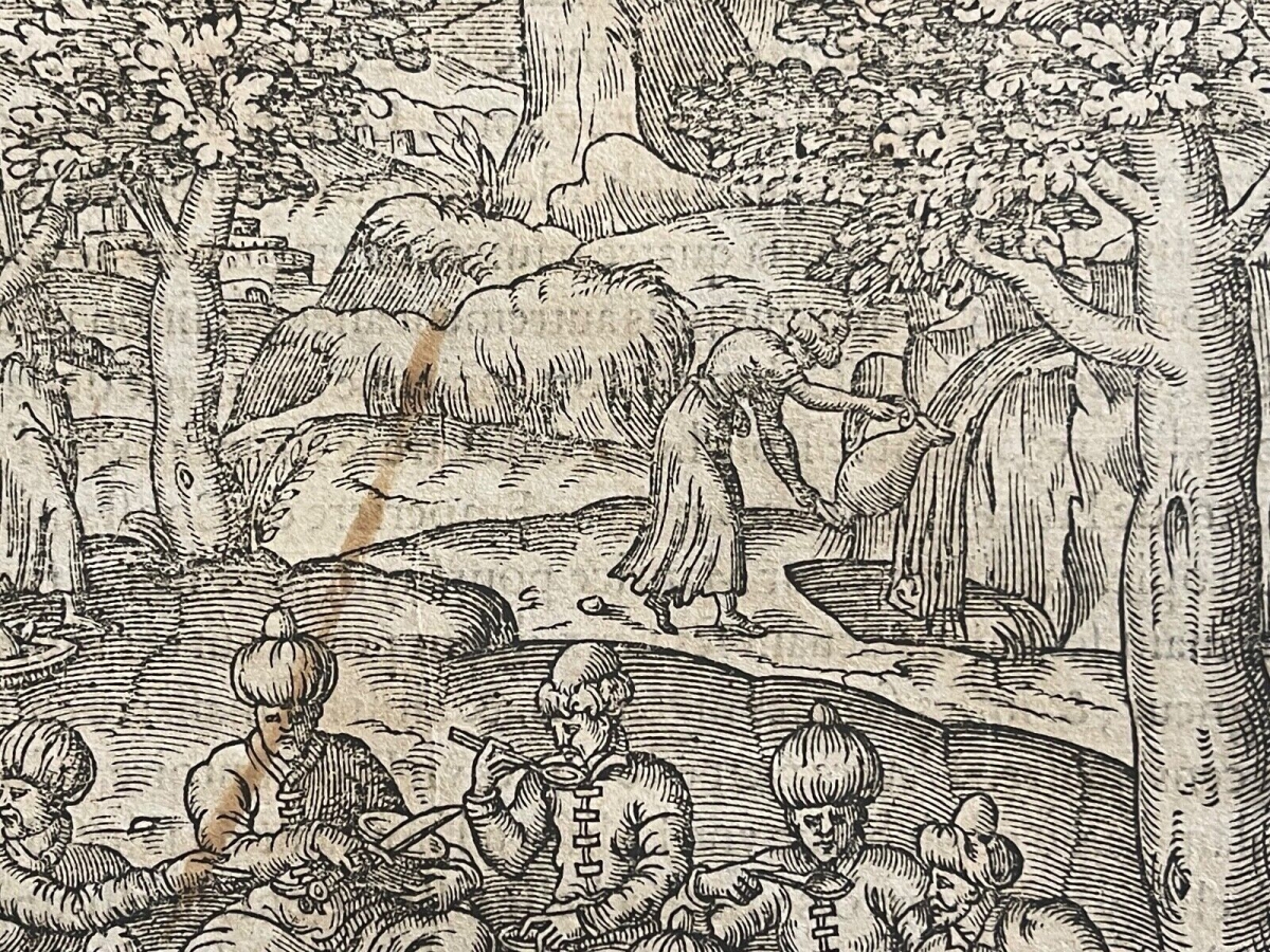 André Thevet Ottoman Banquet at Chalcedon – Original 1575 Woodcut – Image 4