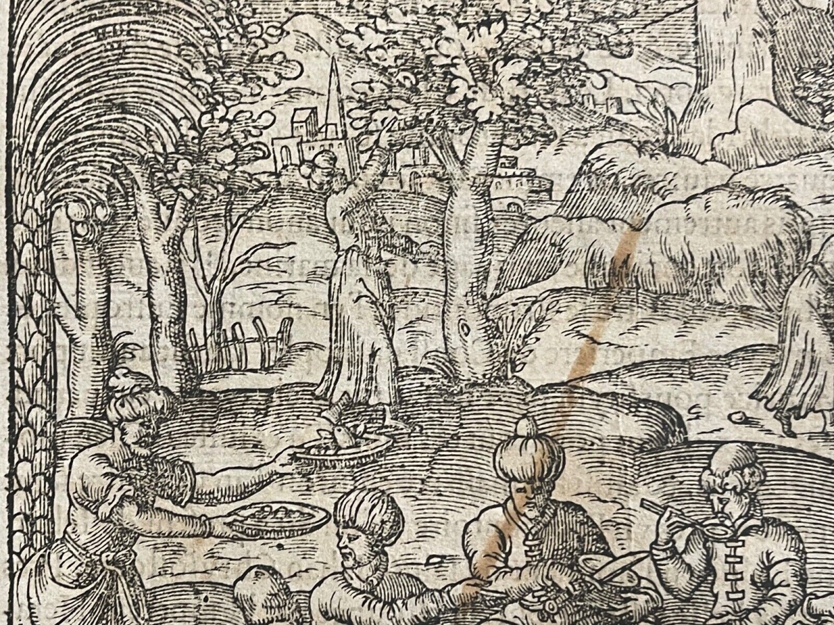 André Thevet Ottoman Banquet at Chalcedon – Original 1575 Woodcut – Image 3