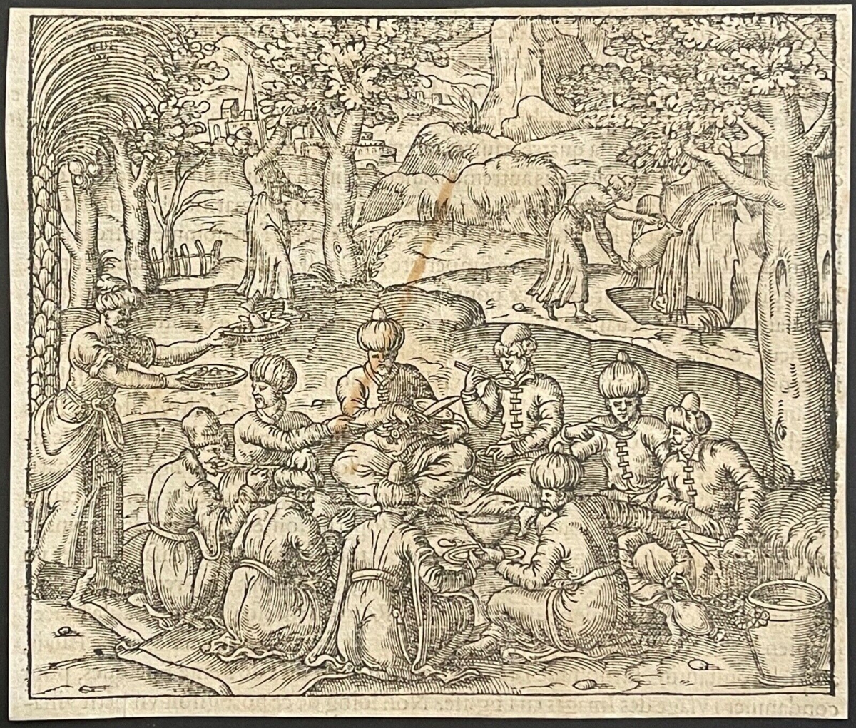 André Thevet Ottoman Banquet at Chalcedon – Original 1575 Woodcut – Image 2