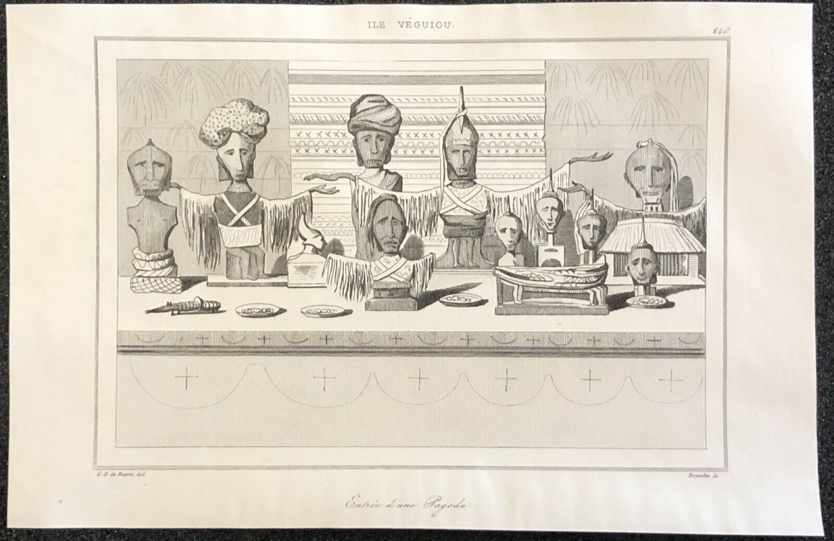 Waigeo Island West Papua Indonesia 1836-37 Pagoda Idols Steel Engraving – Image 2