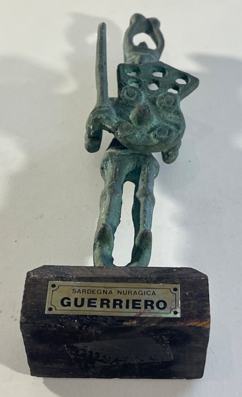 Sardinia Nuragic Warrior Bronze Sculpture on Wooden Base 20th Century Replica – Image 11