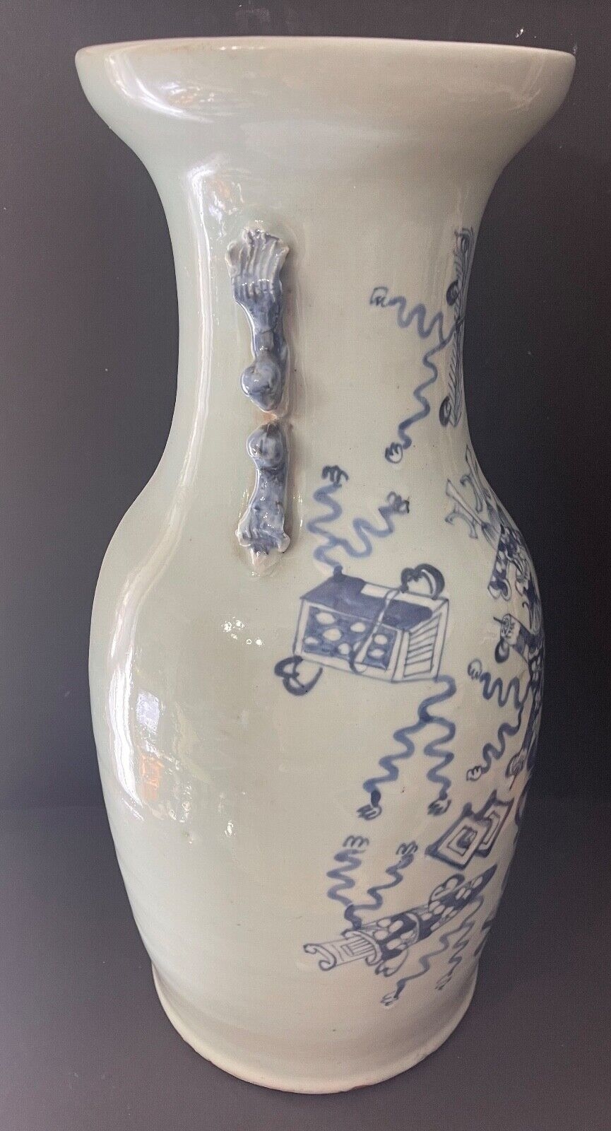 China Celadon Vase – Blue and White Scholar Objects, 19th Century – Image 9
