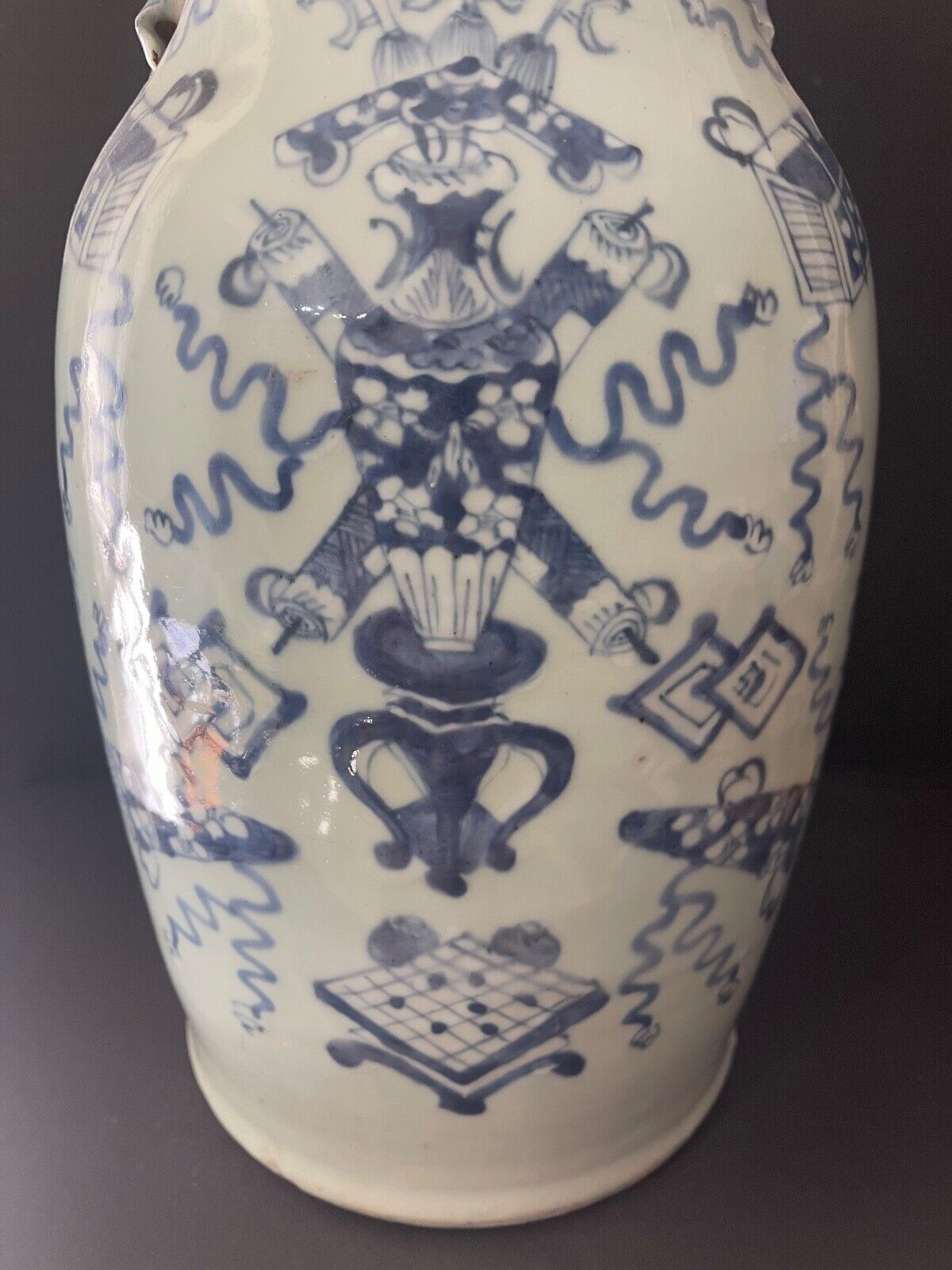 China Celadon Vase – Blue and White Scholar Objects, 19th Century – Image 2