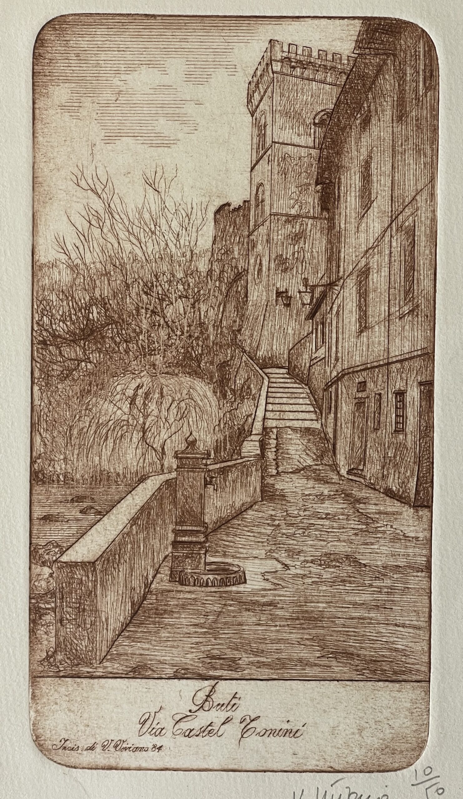 Buti Italy 1984 Castel Tonini Drypoint Signed Viviano Viviani