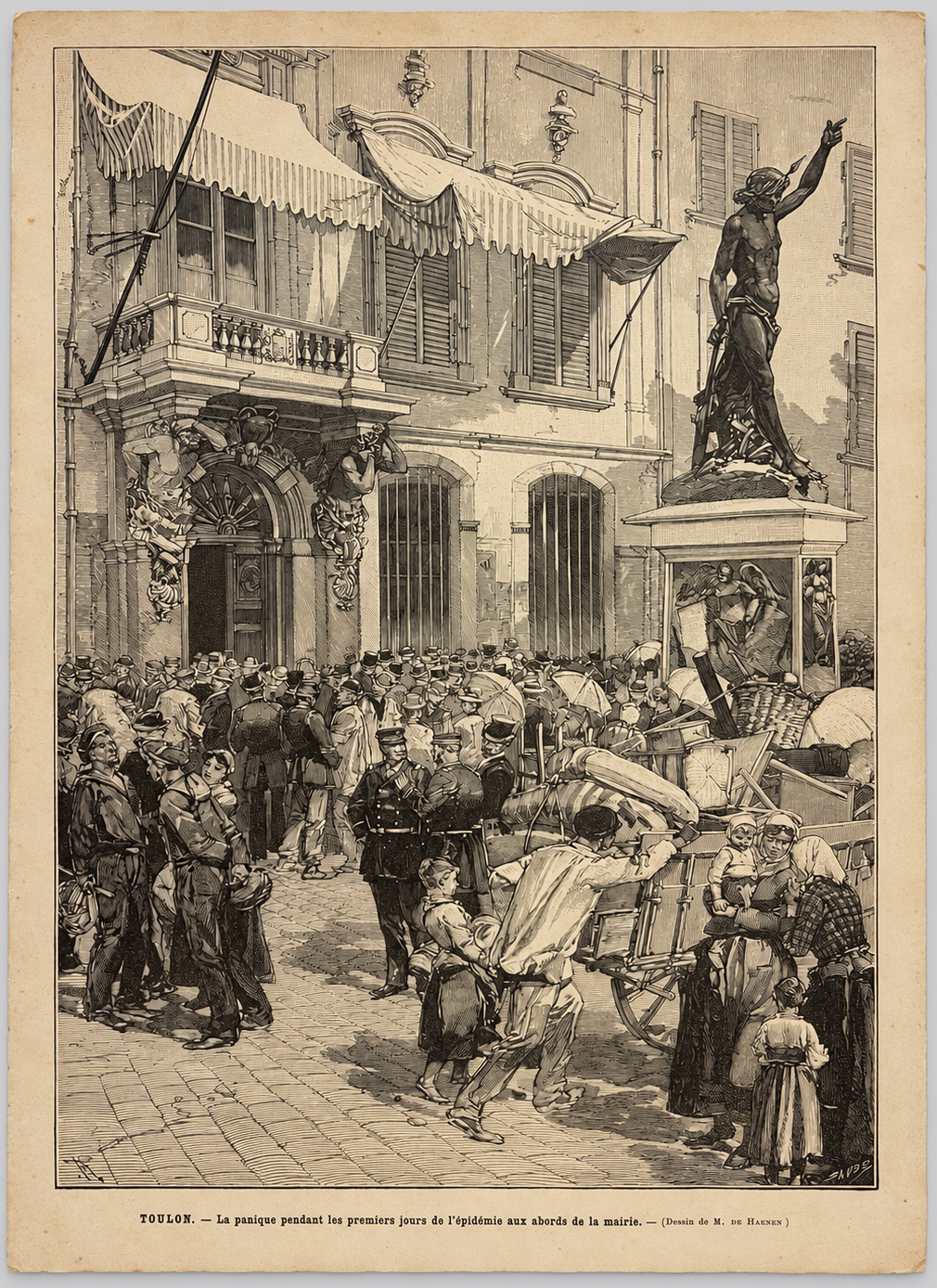 Toulon Var Provence France 1884 Cholera Panic at the Town Hall Wood Engraving – Image 2