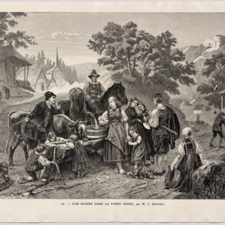 Black Forest Germany 1869 Village Evening Engraving After Bottcher