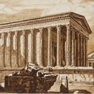 Nimes Gard Maison Carree Sepia Architectural Print circa 1942