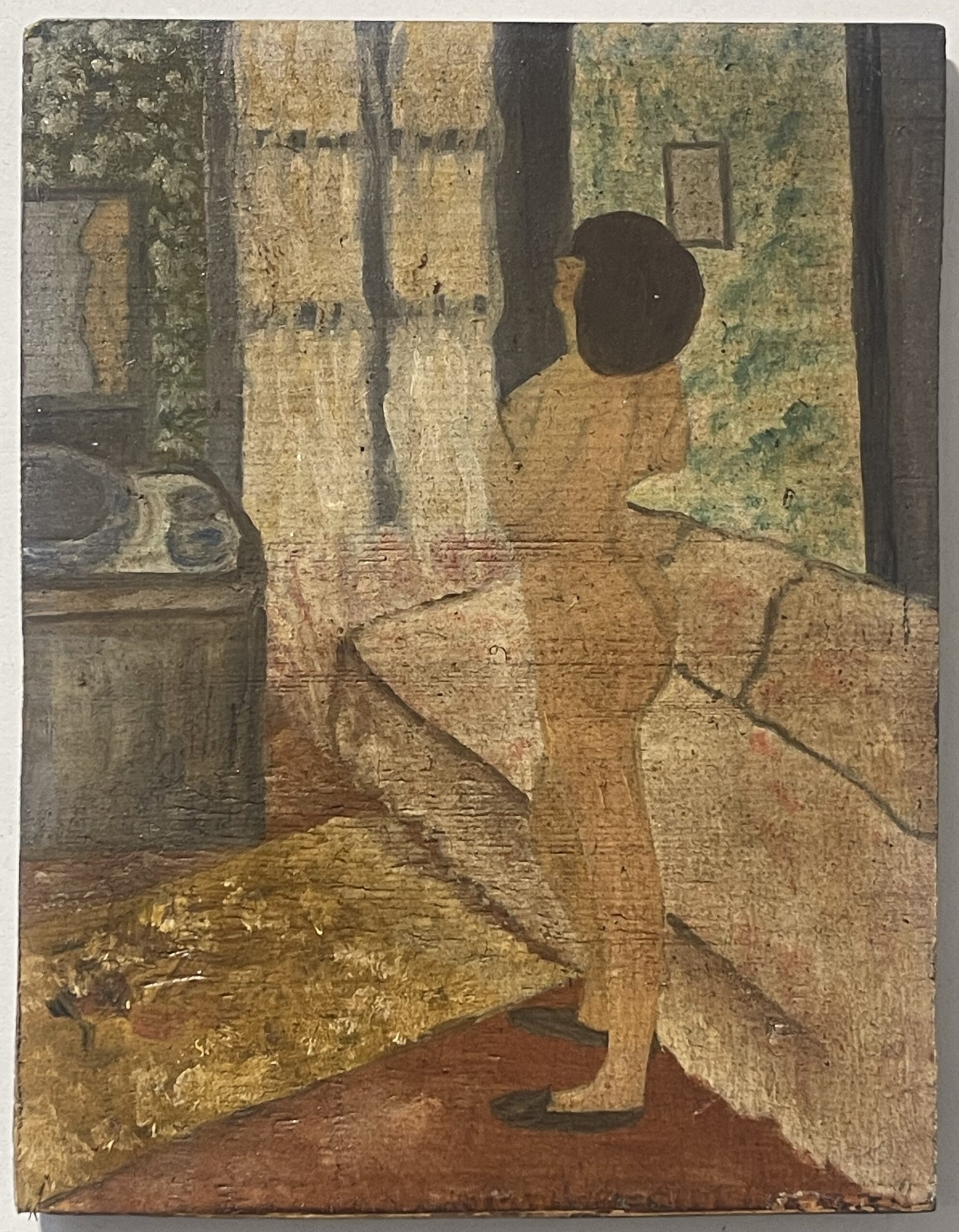 After Bonnard Oil Painting — Intimate Interior with Standing Nude on Wood – Image 10