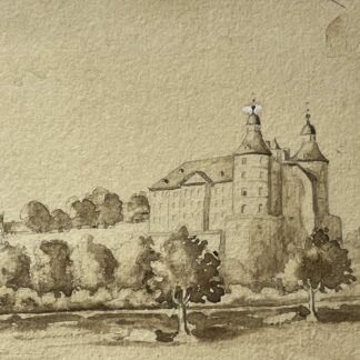 Montbeliard Doubs  Württemberg Castle, Antique Wash Landscape on Paper