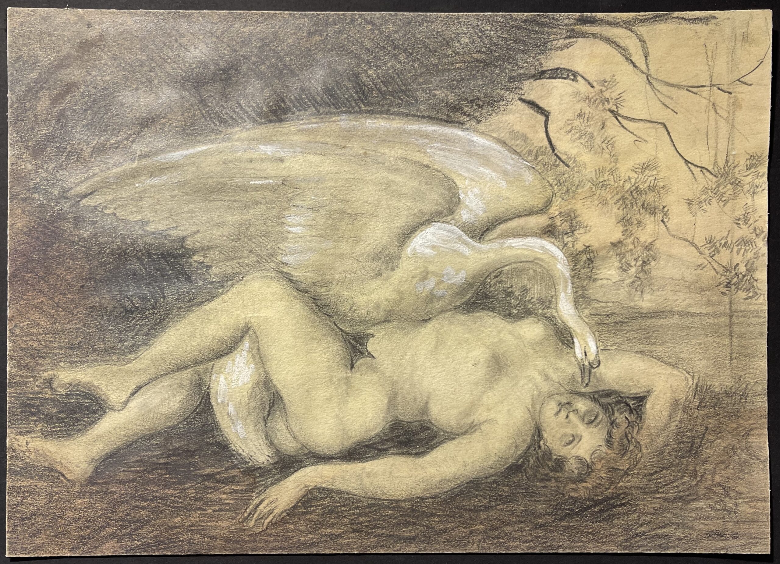 Leda and the Swan — Mythological Drawing with White Gouache Highlights – Image 6