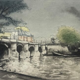 Paris France Pont Neuf Colour Aquatint Signed E Camus