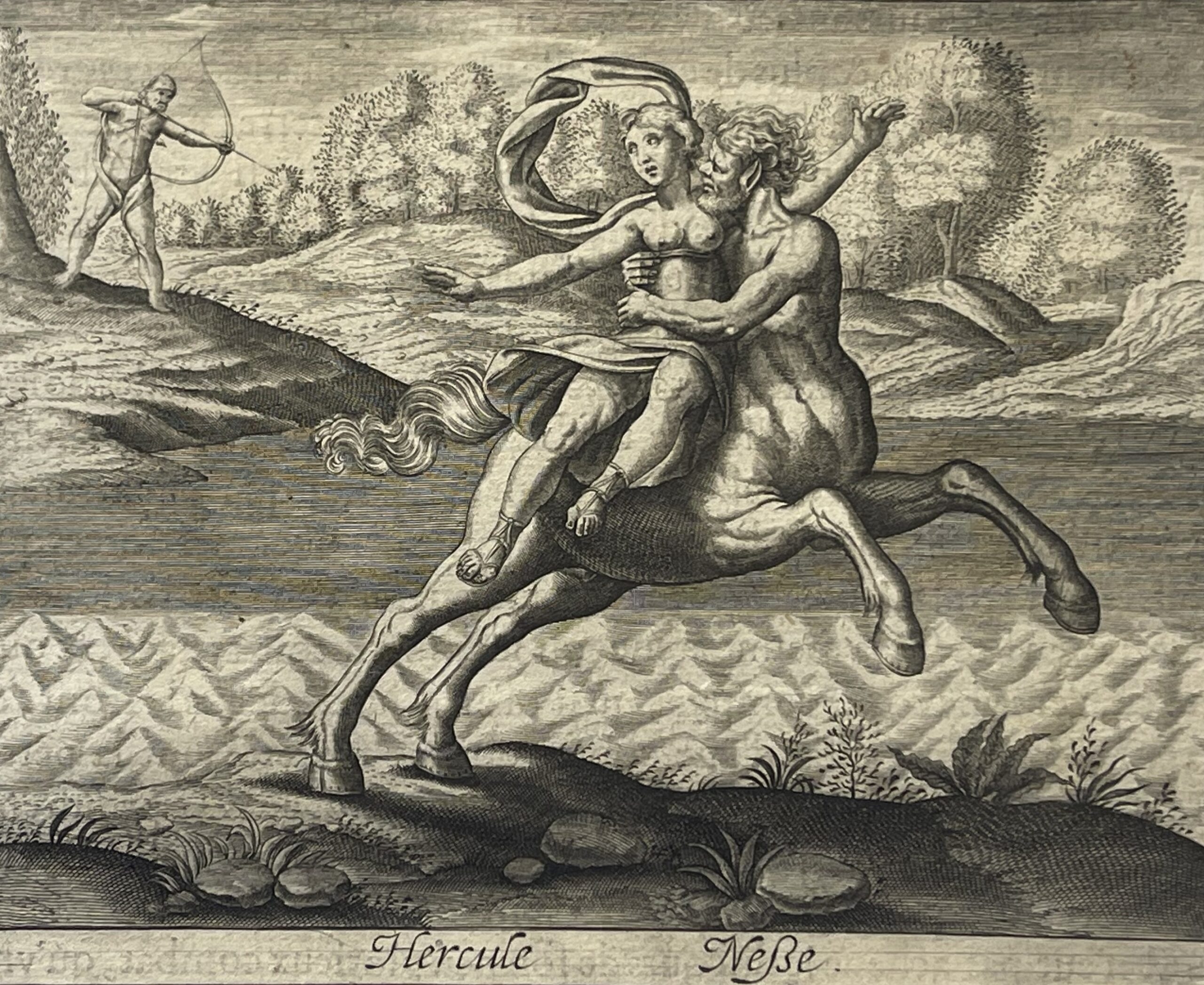 Hercules Nessus and Deianira 1622 Mythological Print after Antonio Tempesta