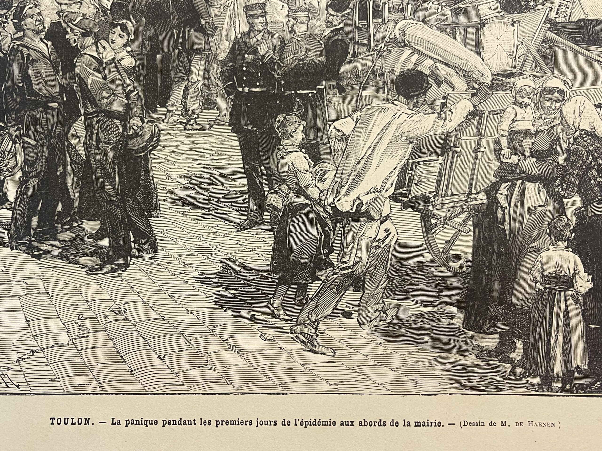 Toulon Var Provence France 1884 Cholera Panic at the Town Hall Wood Engraving – Image 3