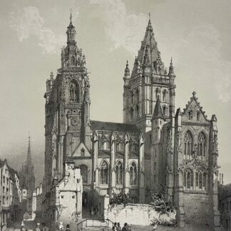 Coutances Manche Normandy France 1852 Saint Pierre Church Antique Lithograph