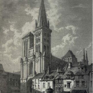 Lisieux Calvados 1852 Normandy France Cathedral and Market Lithograph
