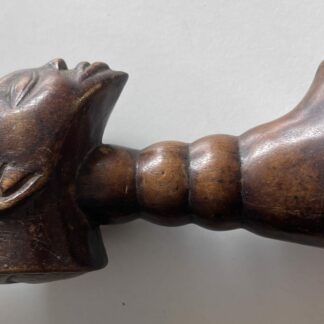 Luba Attributed Figural Wooden Pipe Congo African Sculpture with Disc Coiffure