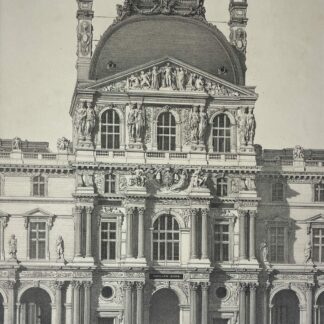 Paris France 1866 Louvre Palace Denon Pavilion Napoleon III Tinted Lithograph