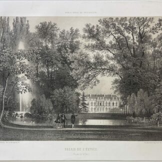 Paris France 1866 Elysee Palace Park View Large Antique Tinted Lithograph