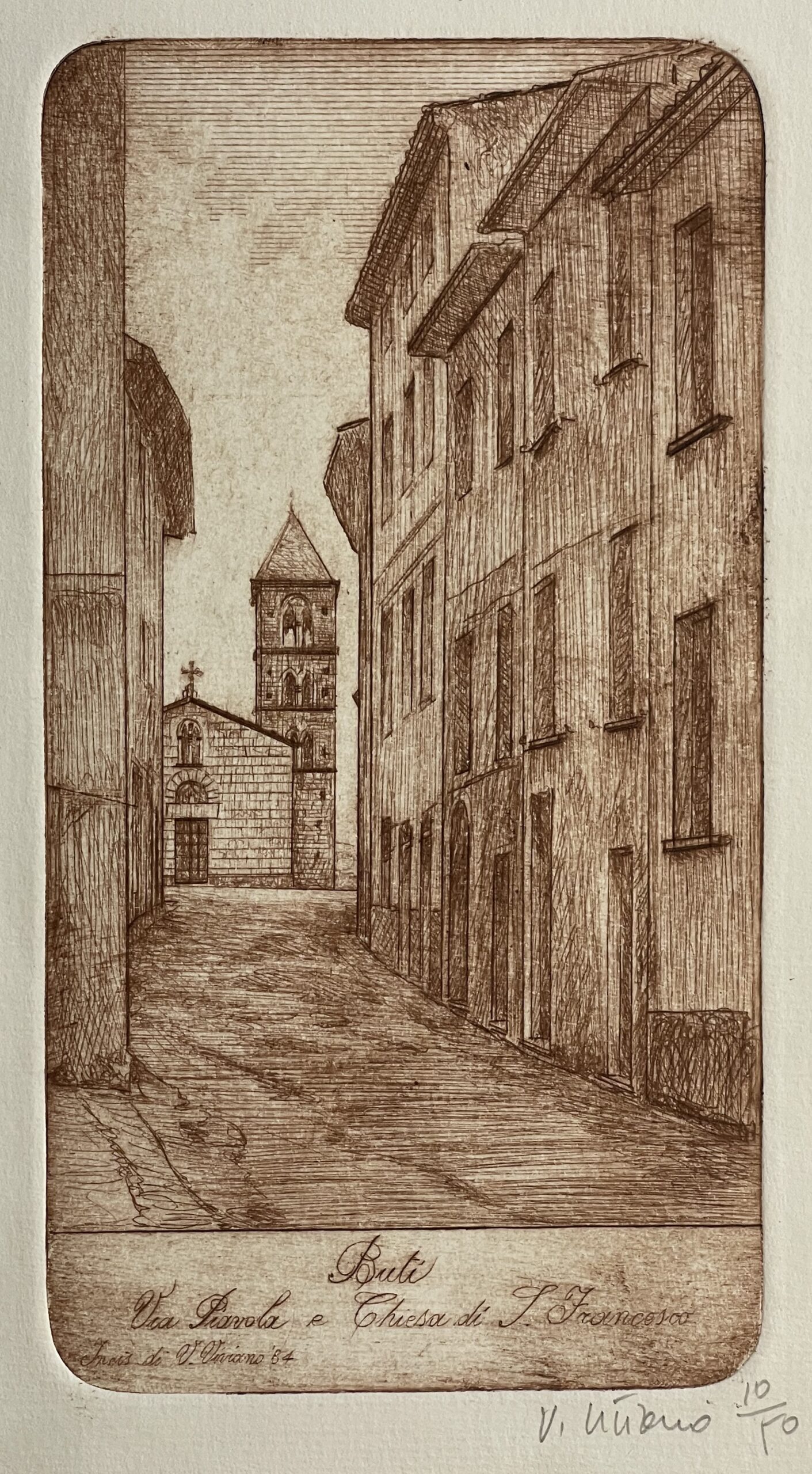Buti Italy San Francesco Church 1984 Signed Viviano Viviani Drypoint