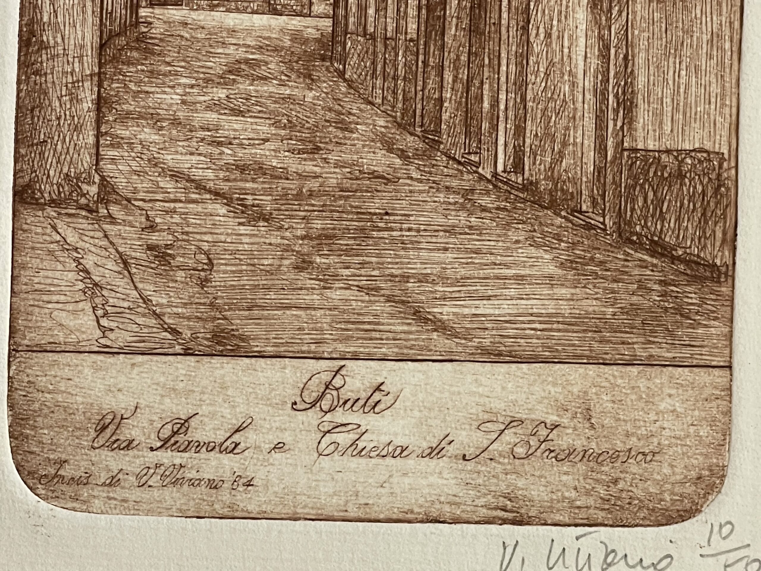Buti Italy 1984 Via Piavola San Francesco Church Original Drypoint Signed Viviani – Image 2