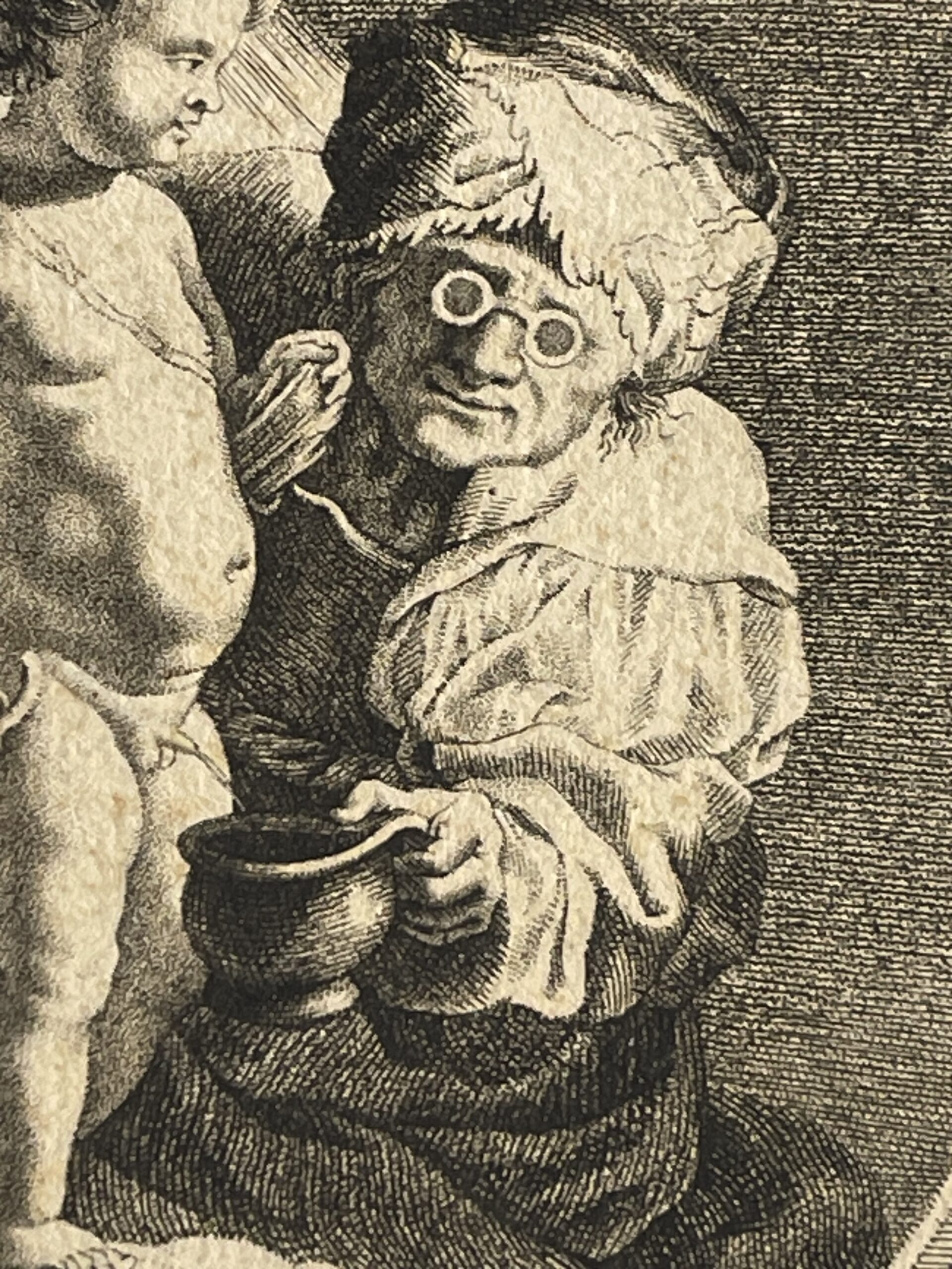 Joachim von Sandrart Cupid and Elderly Figure Antique Print After the 1640 Design – Image 4