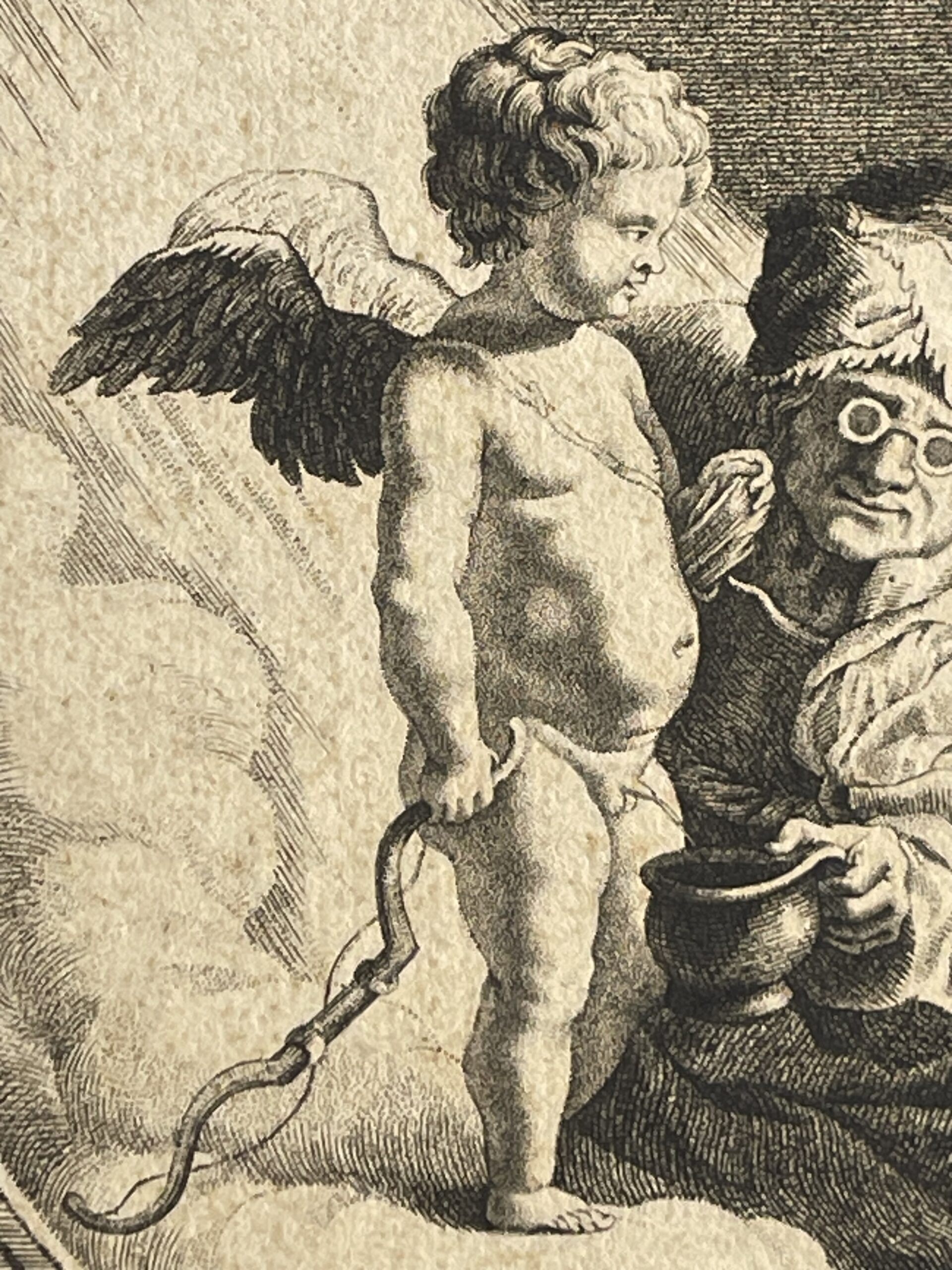 Joachim von Sandrart Cupid and Elderly Figure Antique Print After the 1640 Design – Image 5