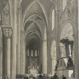 The Nave of Saint-Germain-des-Prés in Paris — Antique French Lithograph