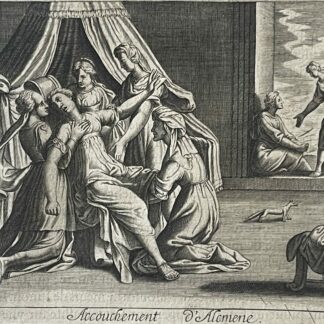 Alcmene Giving Birth to Hercules Antique Engraving
