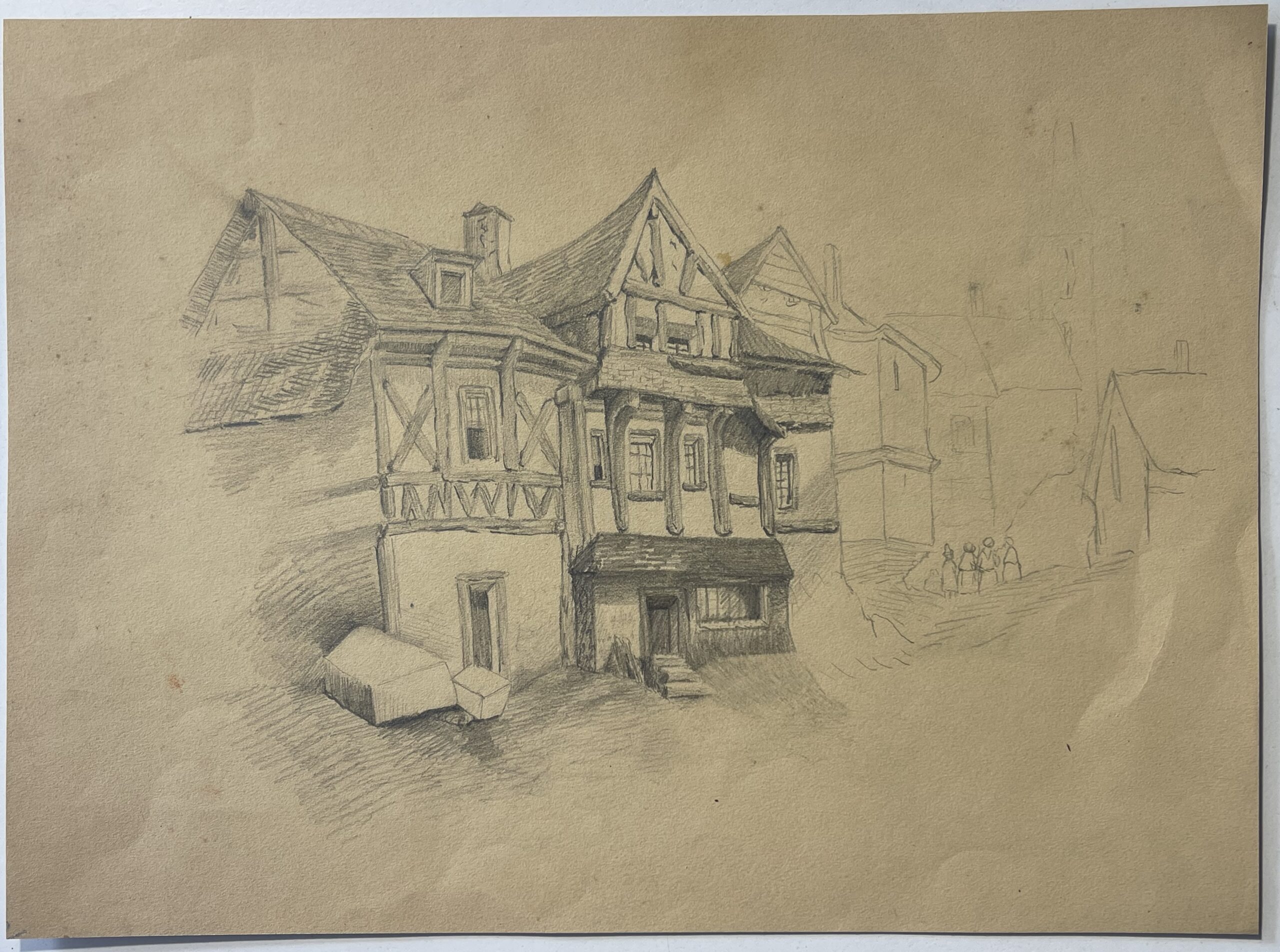Normandy c1850 Pencil Drawing of Old Houses Possibly near Lisieux – Image 3