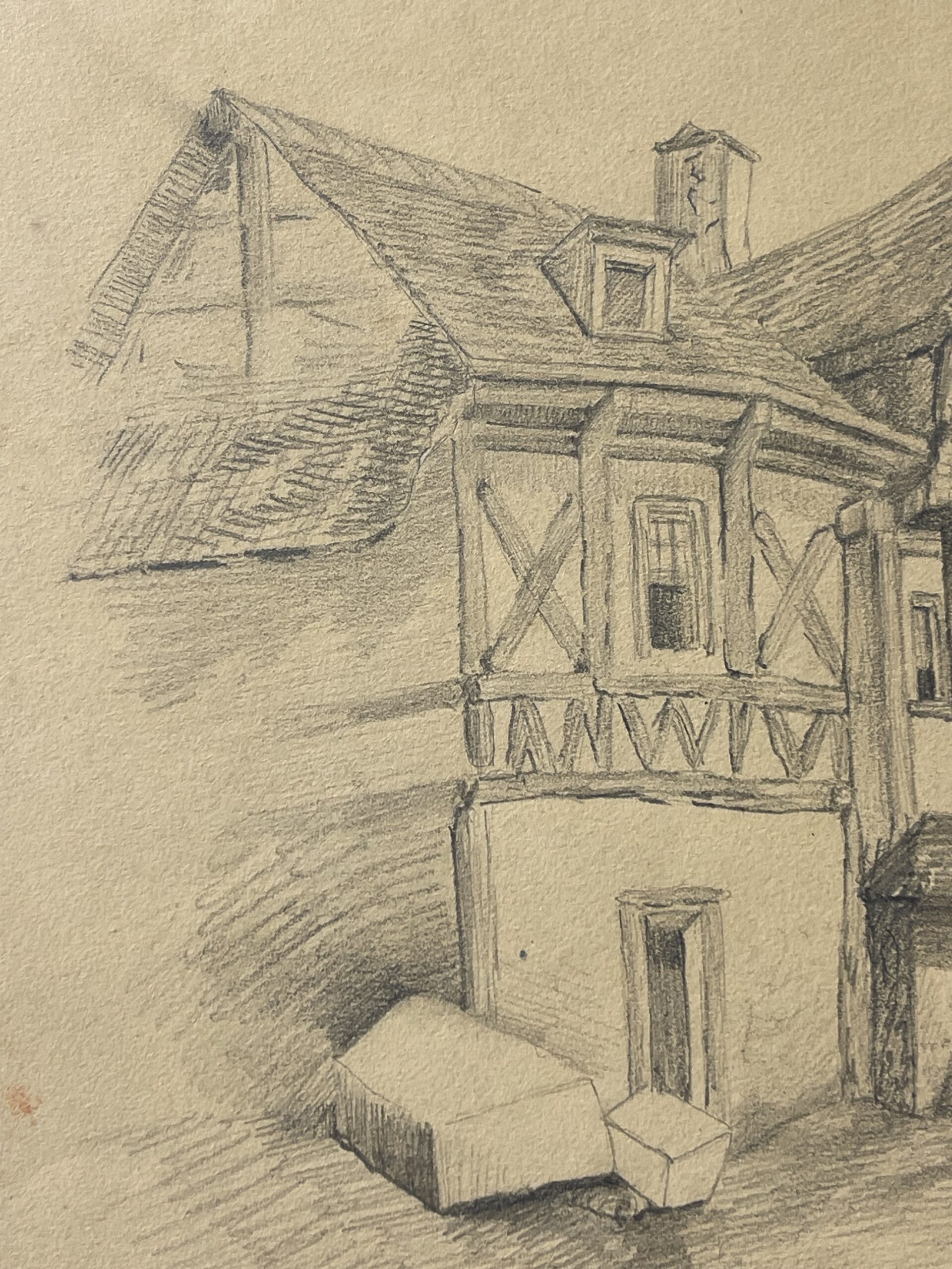 Normandy c1850 Pencil Drawing of Old Houses Possibly near Lisieux – Image 4