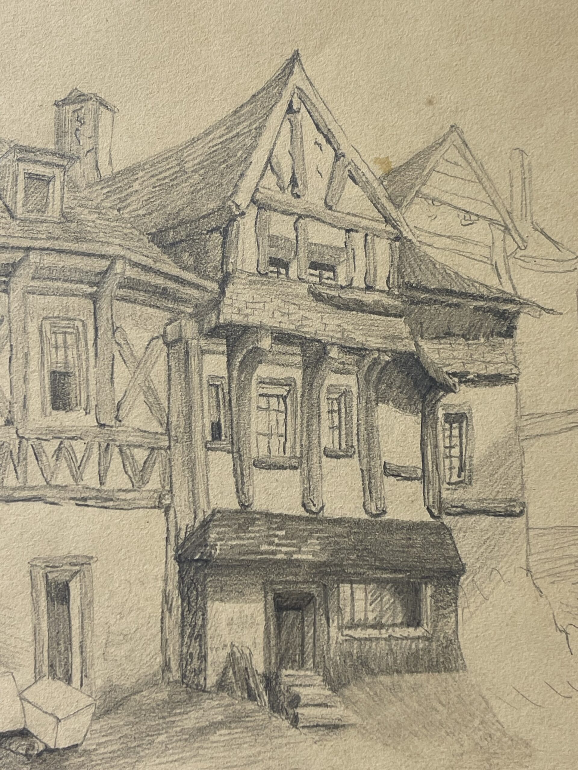 Normandy c1850 Pencil Drawing of Old Houses Possibly near Lisieux – Image 5