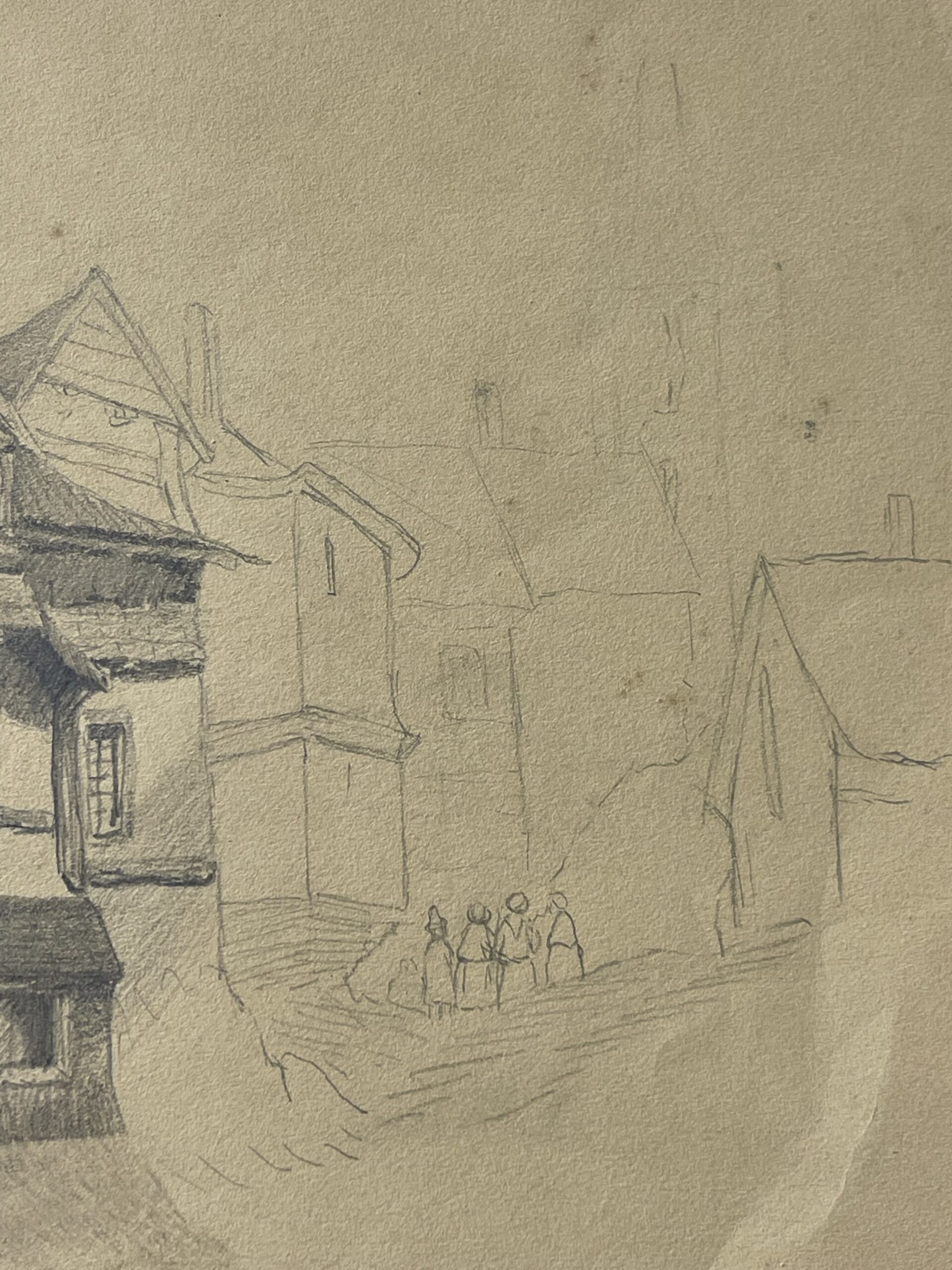 Normandy c1850 Pencil Drawing of Old Houses Possibly near Lisieux – Image 6