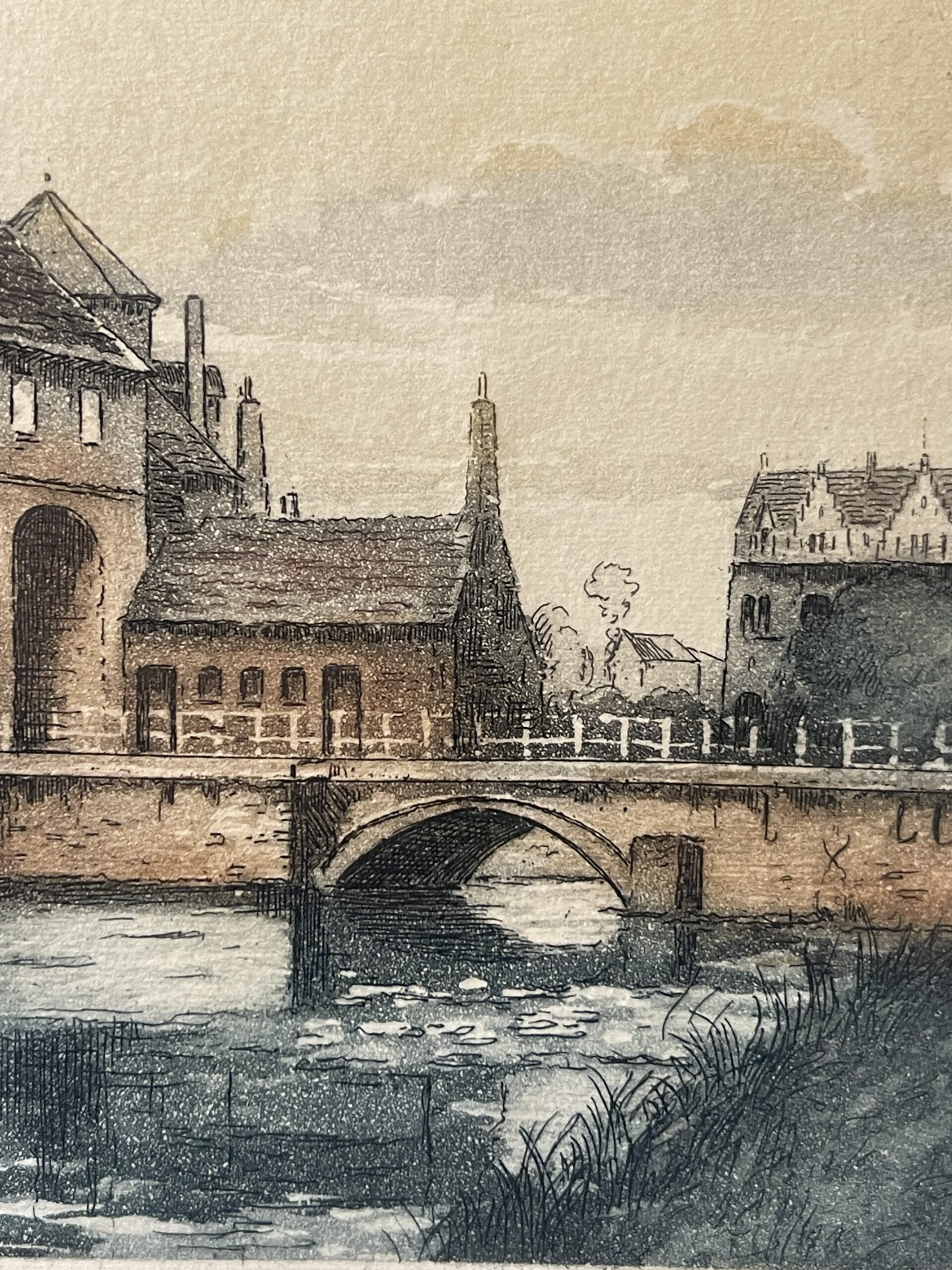 Bruges Belgium Ezelpoort Gate and Water Reflections Signed Colour Print – Image 4