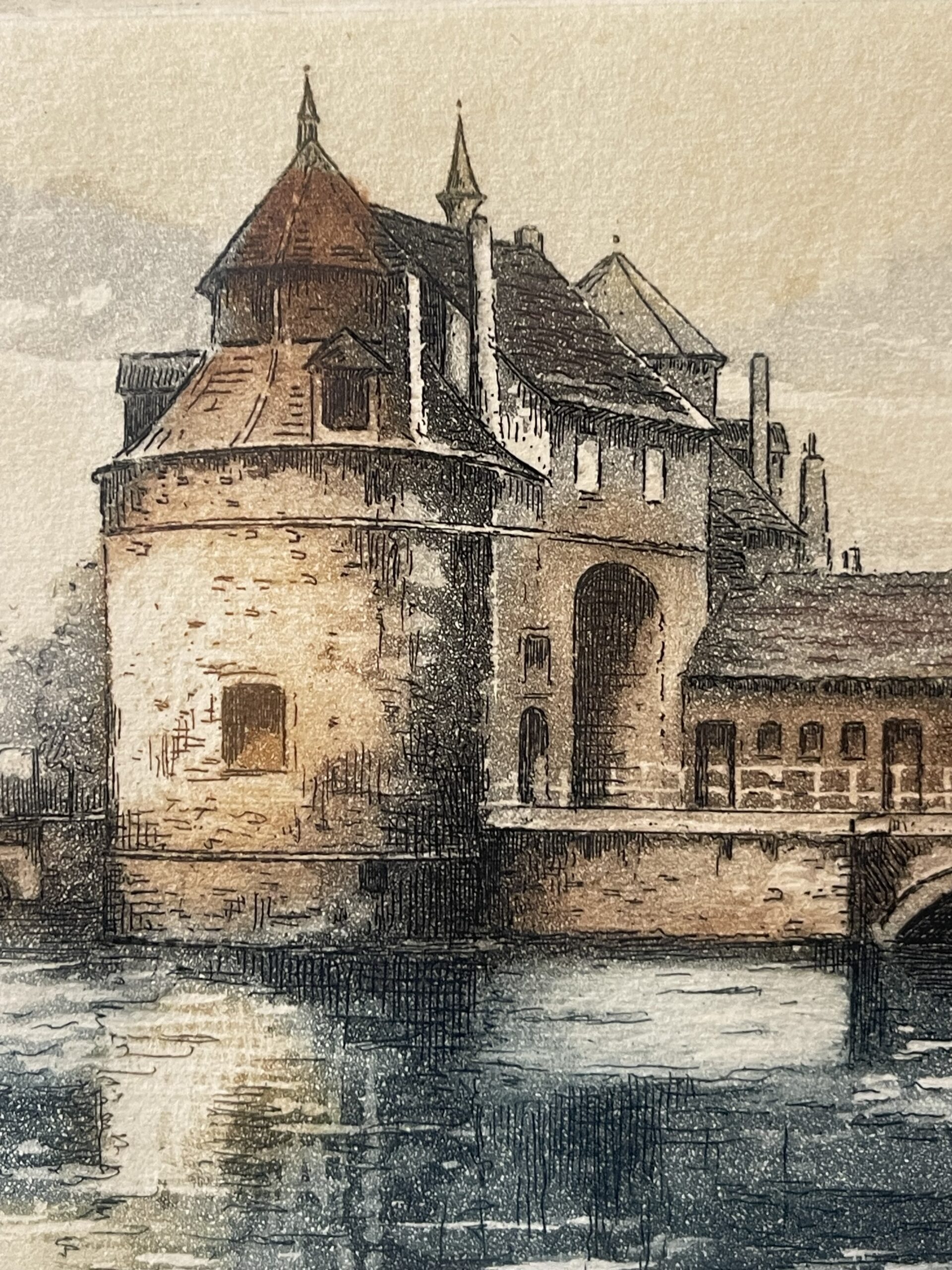 Bruges Belgium Ezelpoort Gate and Water Reflections Signed Colour Print – Image 5