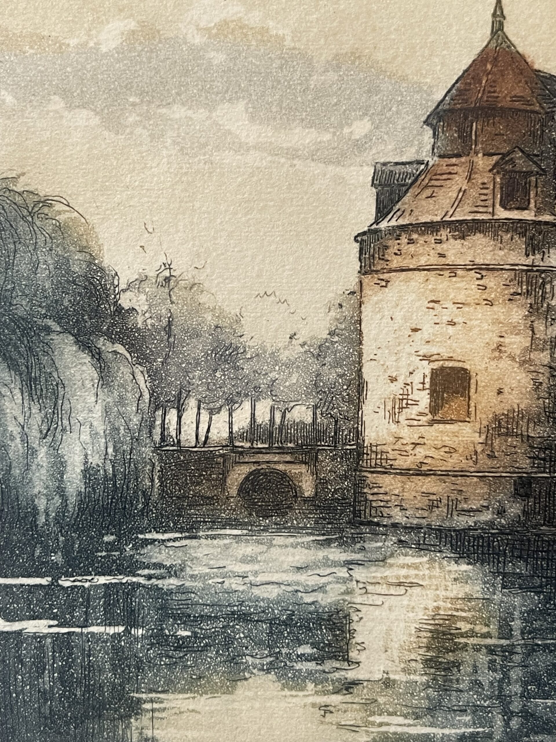 Bruges Belgium Ezelpoort Gate and Water Reflections Signed Colour Print – Image 6