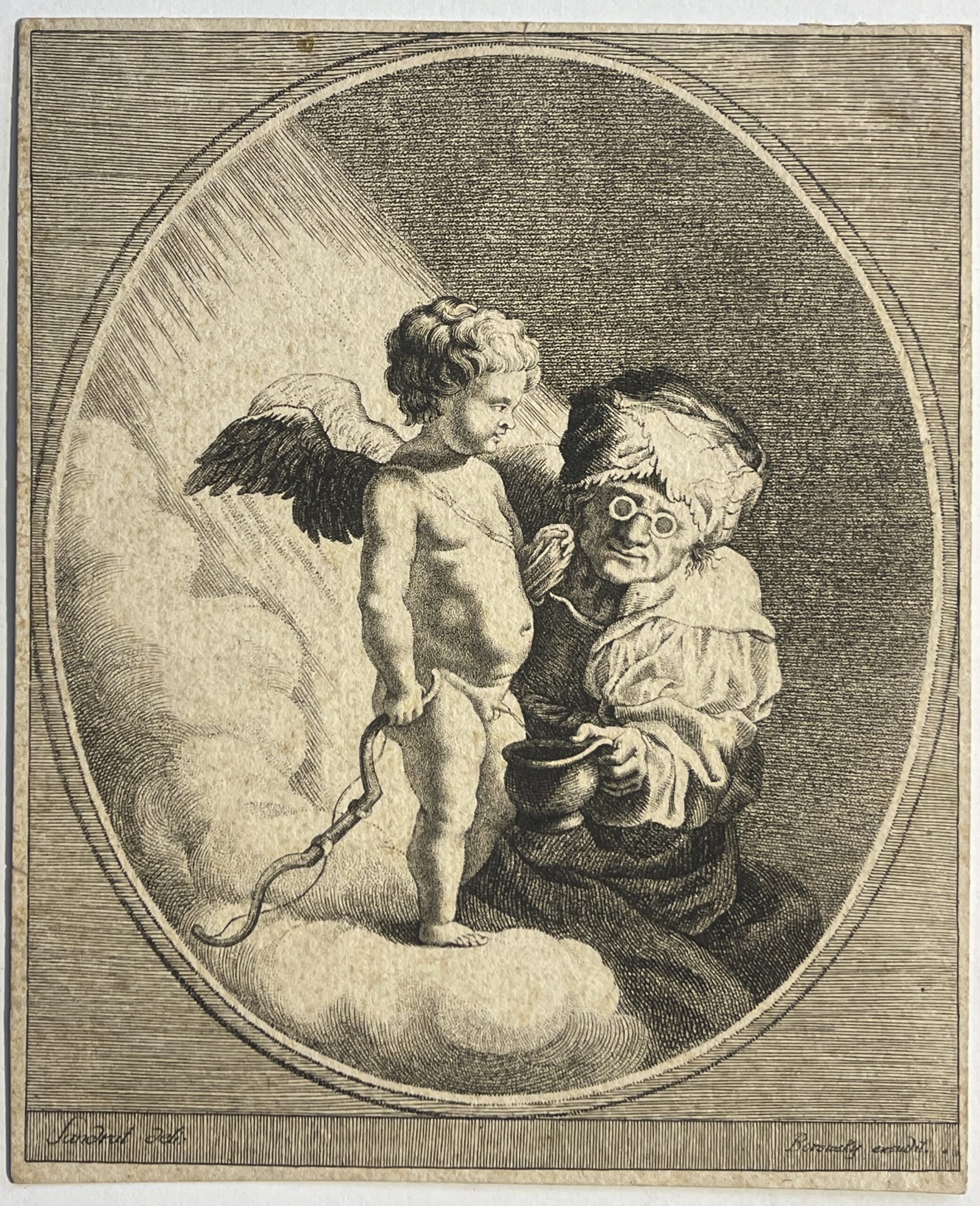 Cupid Urinating Antique Engraving After Joachim von Sandrart