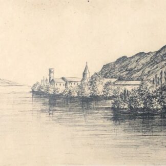 Hautecombe Abbey Lake Bourget Savoie 1934 Original Signed Ink Drawing
