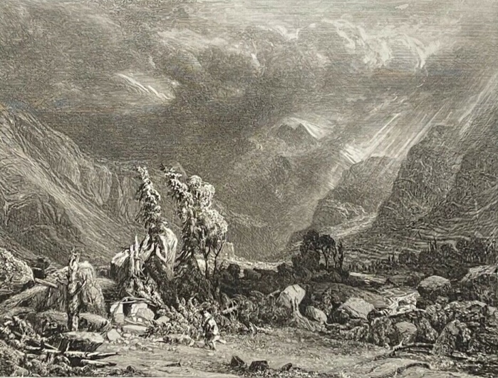 Alps 1841 Mountain Landscape After a Storm Original Etching by Alexandre Calame