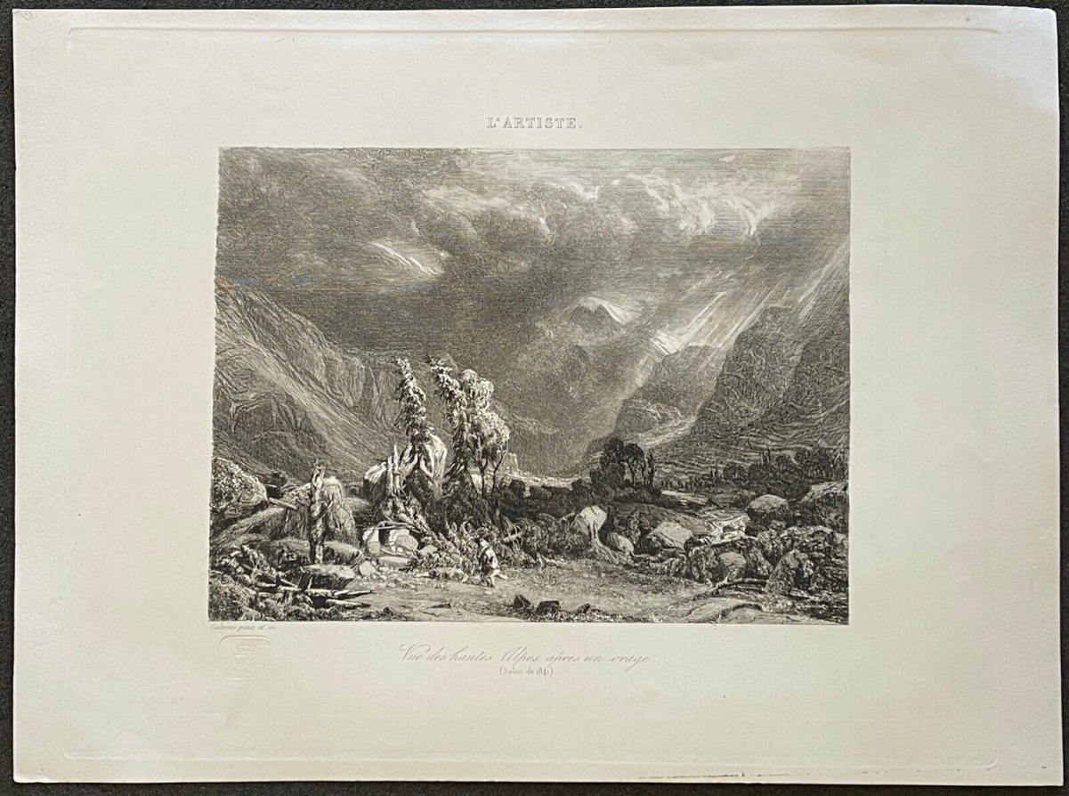Alps 1841 Mountain Landscape After a Storm Original Etching by Alexandre Calame – Image 2