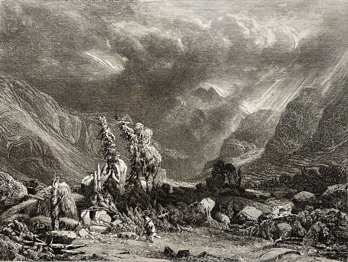 Alps 1841 Mountain Landscape After a Storm Original Etching by Alexandre Calame – Image 3