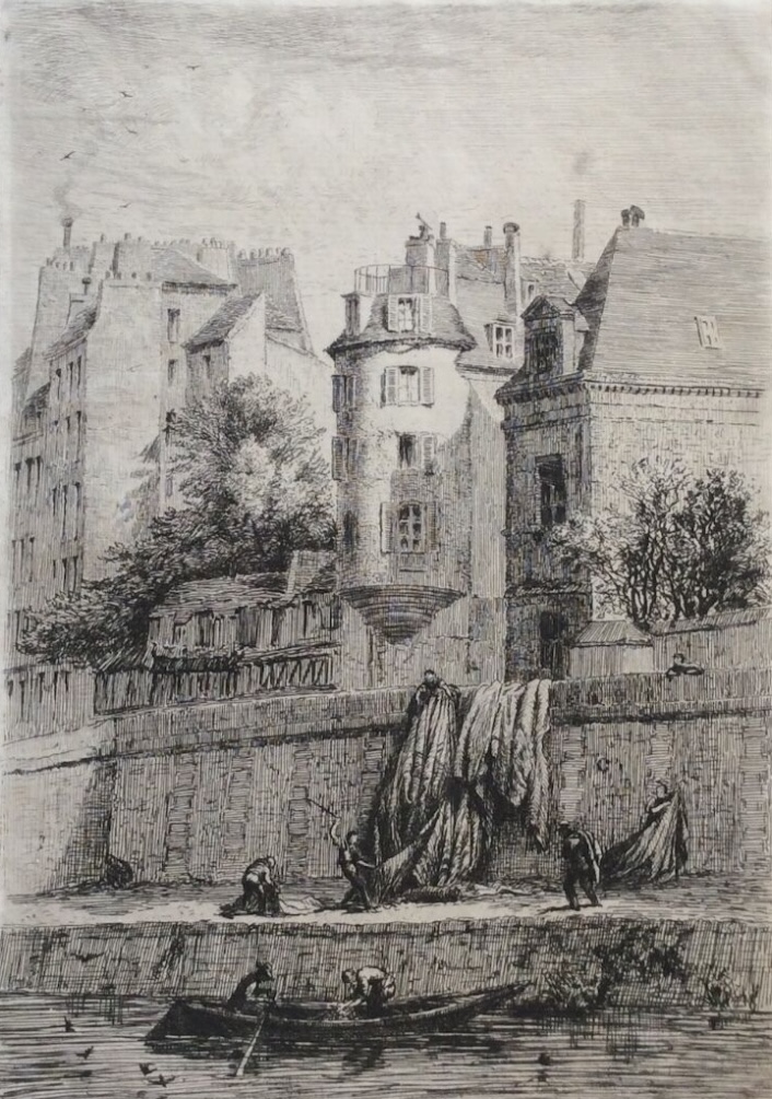 Paris Quai des Orfevres 1866 Alfred Delauney Antique Etching